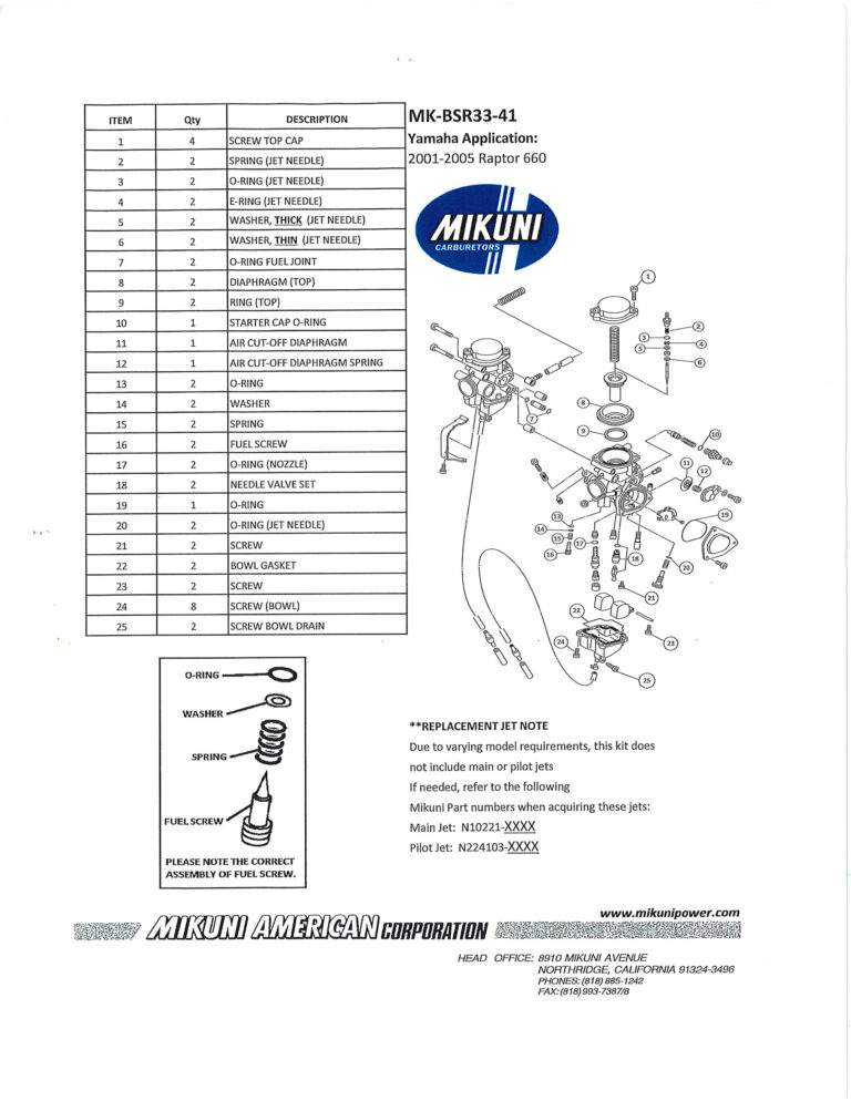 Oem Mikuni Mk Bsr Carburetor Rebuild Kit For Yamaha Raptor